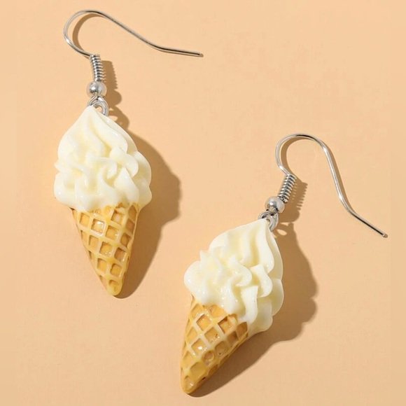 ❀ Vanilla Ice Cream Cone Novelty Minimalist Lightweight Dangle Earrings - Picture 3 of 5